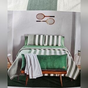 NEW $365 Lacoste King Comforter Set Kenwyn Cabana Green 3 Piece Striped Bedding
